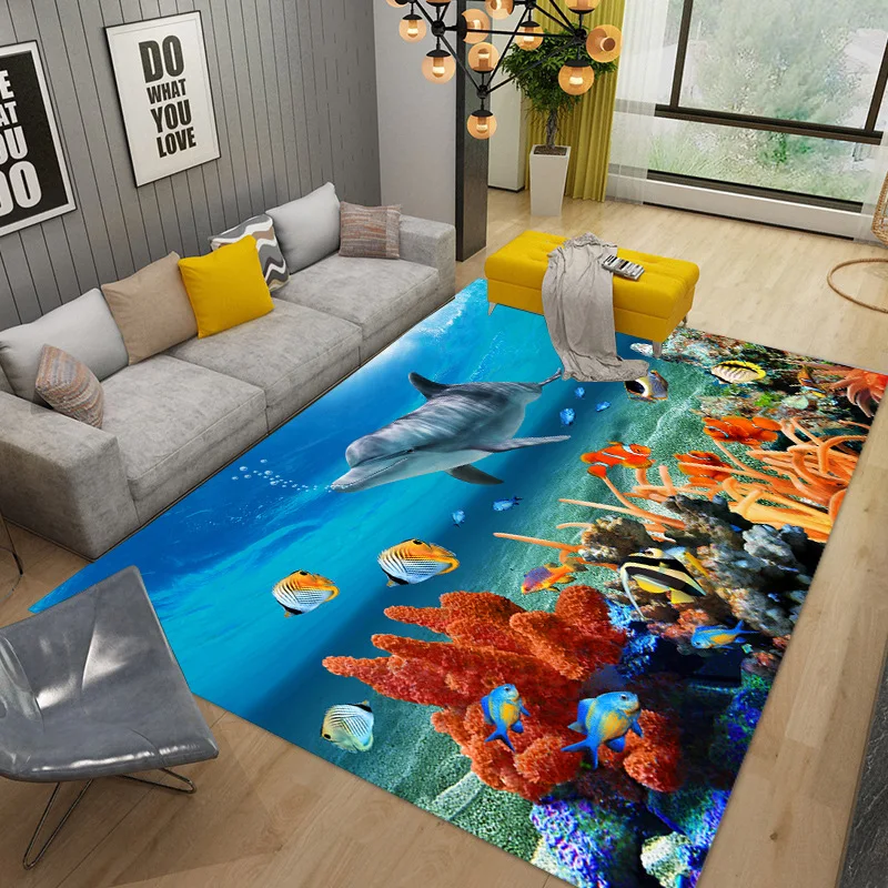 3D Ocean Animal Underwater World Colorful Area Rug Machine Washable Carpet Ideal for For Bedroom, Living Room, Kitchen Floor Mat