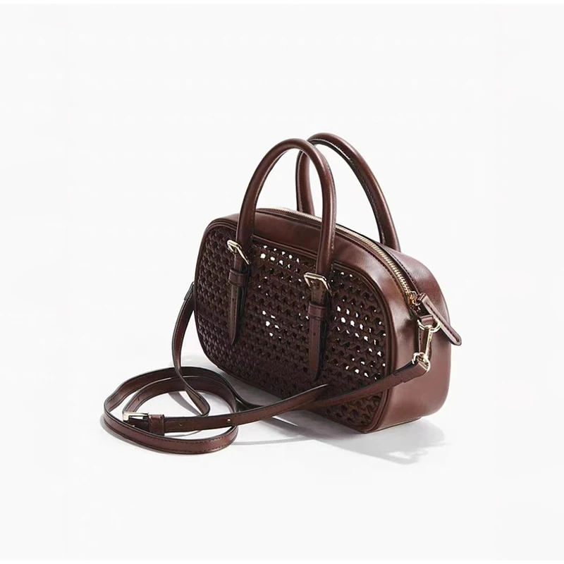 Designer Hollow Boston Bowling Umhängetasche, Vintage Handtasche mit Tragegriff für Damen, Leichte Vielseitige Tote Bag für den Arbeitsweg – Detail 4