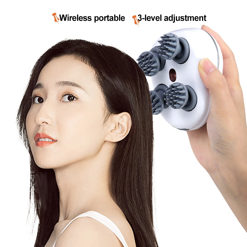 Scalp Head Massager 3 Adjustable Levels Portable Soft Silicone Deep Kneading with Red Light Massage Device for Hair Care Relax