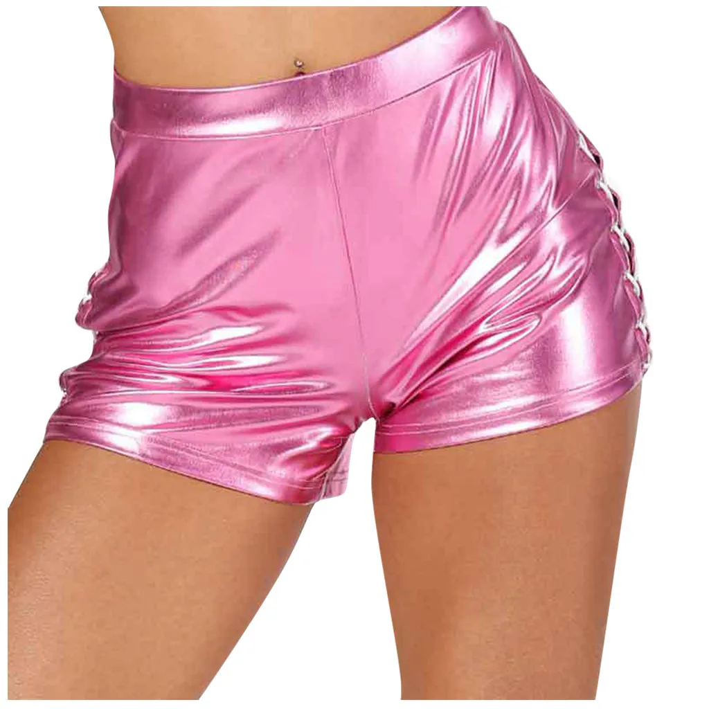 

Adult Workout High Waist Shorts Pants Rave Party Club Bottoms Womens Pole Dance Shorts Metallic Shiny Patent Leather Hot Shorts