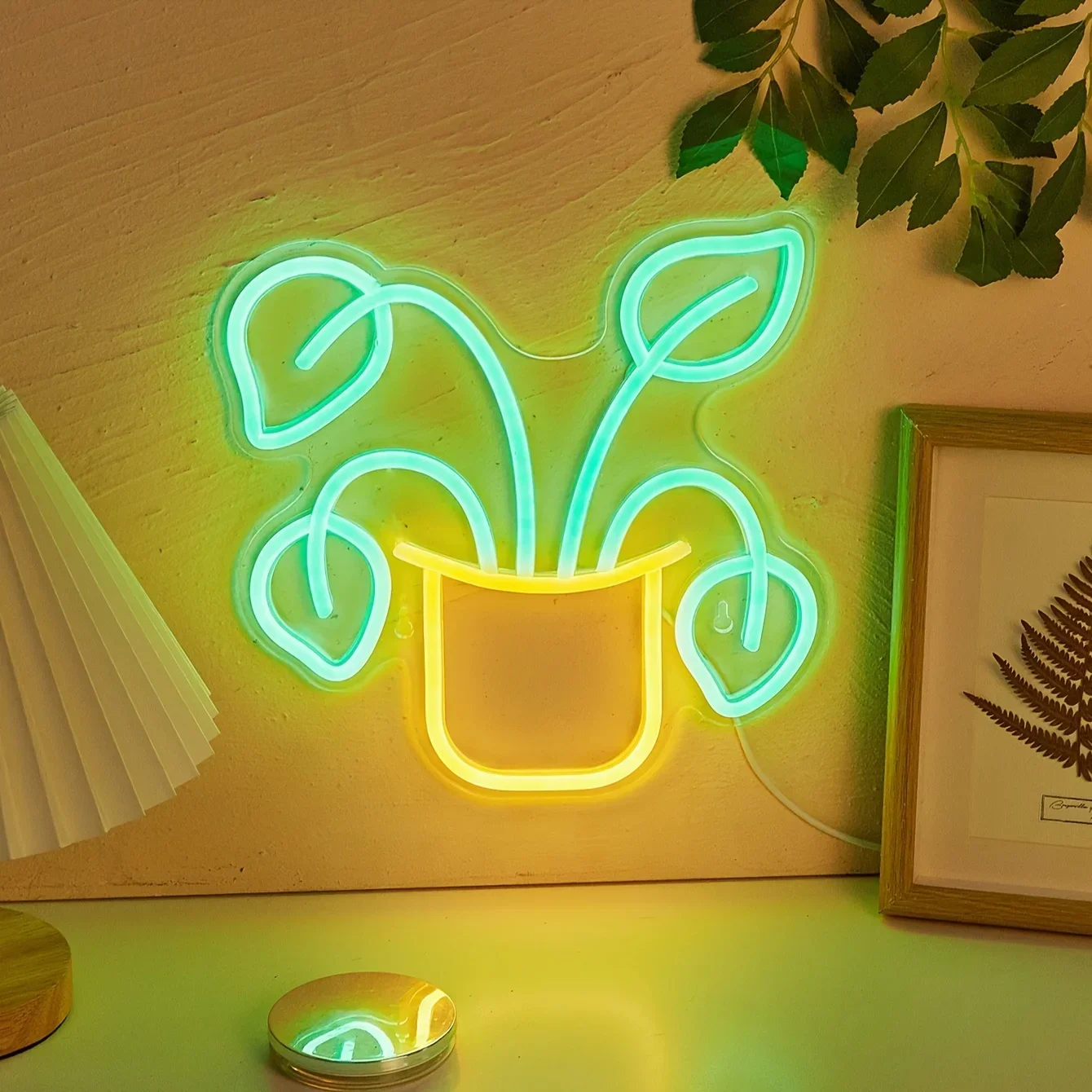 Potted Four Leaf Grass LED Neon Sign, For Wall Decor Light Up Signs USB Powered Light, For Bedroom Room Wedding Party Decoration