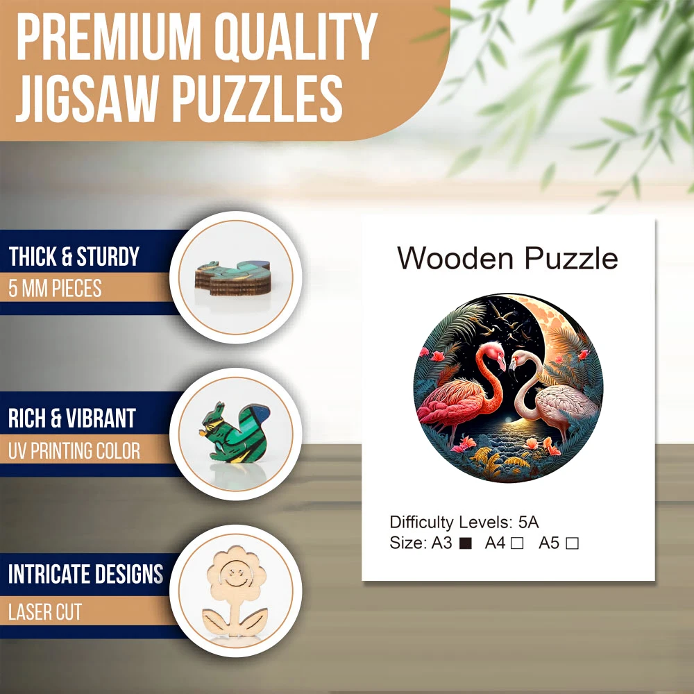 Rompecabezas redondo de madera con tema de flamenco, piezas irregulares de animales, juguete de madera, regalo de Navidad, decoración del hogar, juego familiar