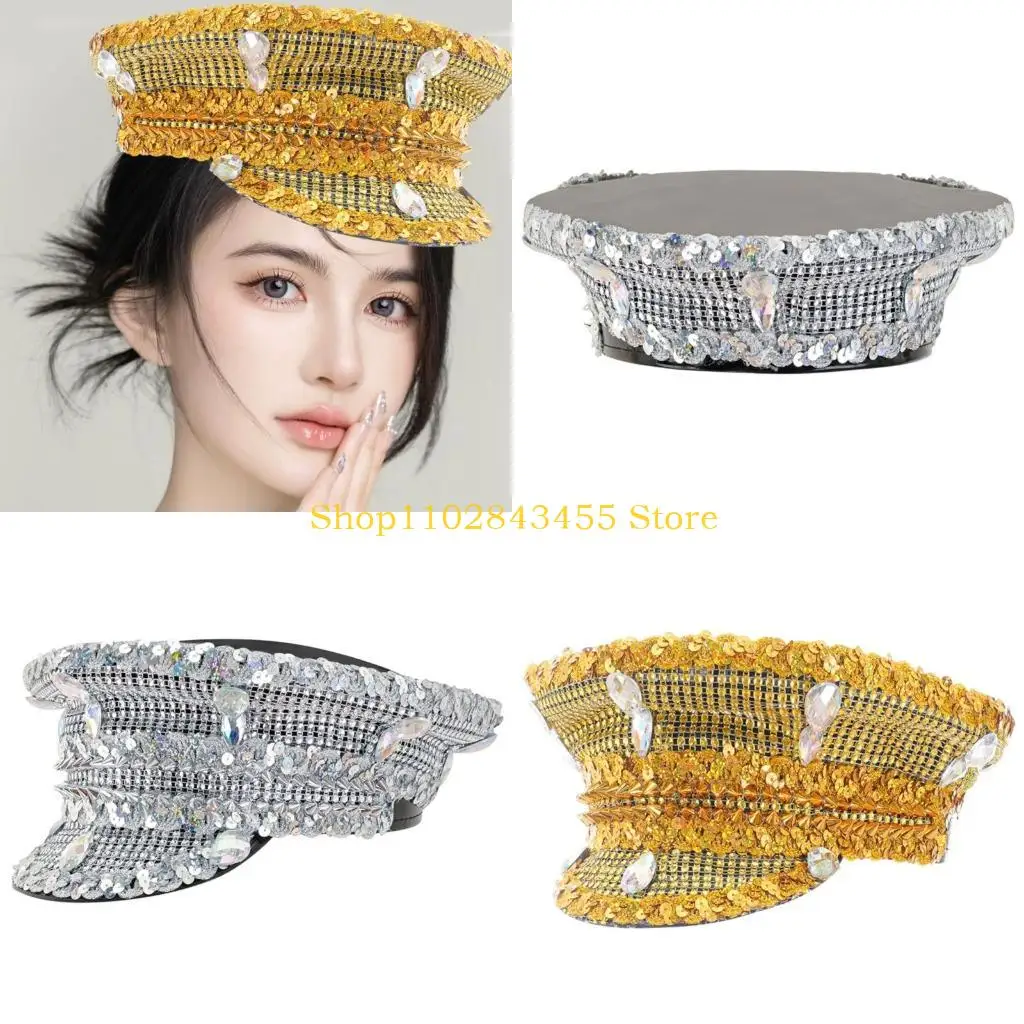 

49MC Свадебная шляпа с блестящими кристаллами Шляпа капитана Матросская шляпа для девичника, свадьбы, для клубной сцены, бара
