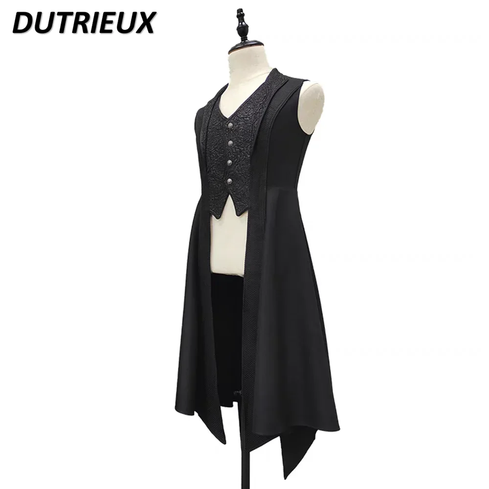 Japanese Goth Lolita Long Retro Slim-fit Vest Jacket and Single Breasted Long-sleeved Shirt Shorts Handsome Suit