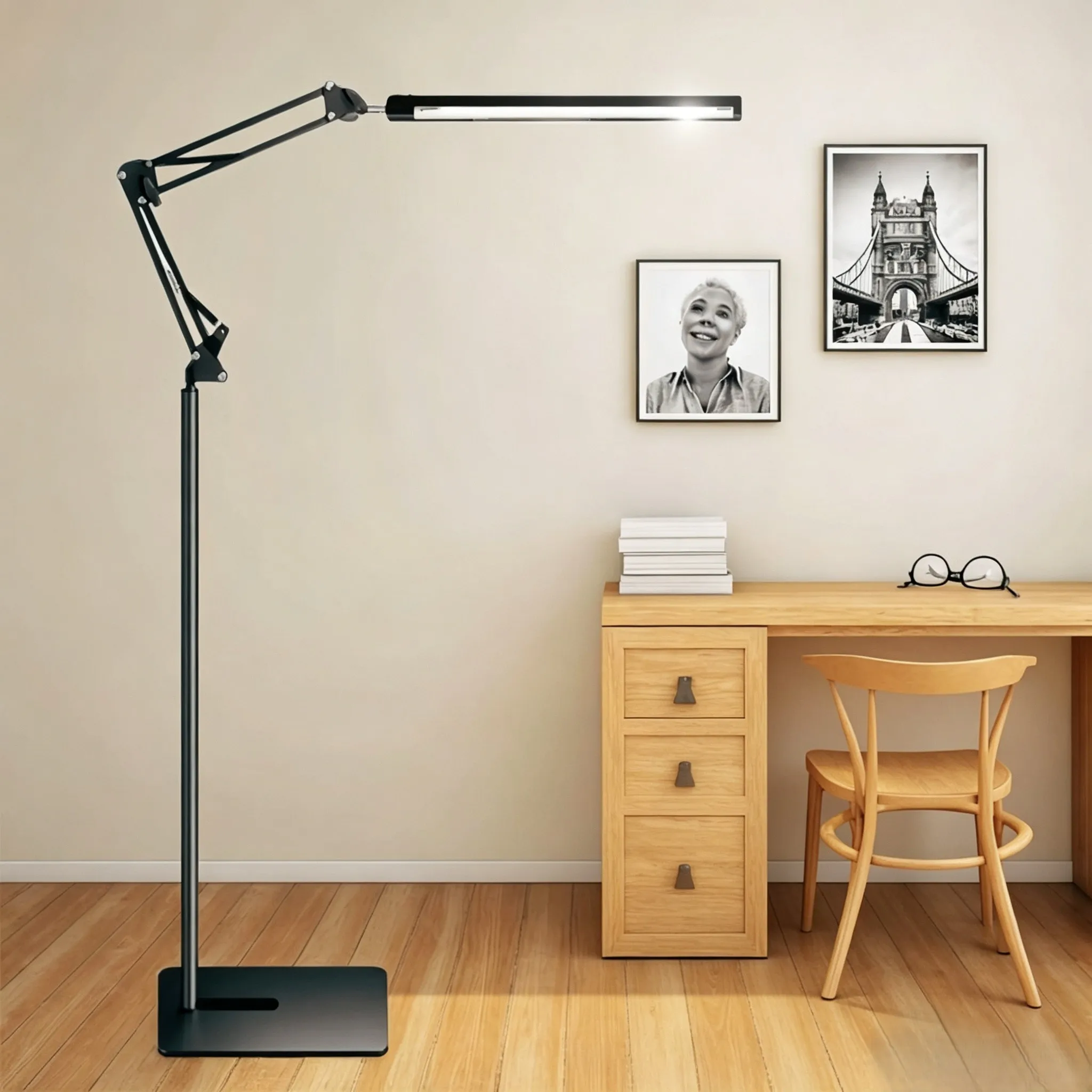 LED Floor Lamp Multi-Angle Foldable Bed Headlight Adjustable Color Temperature Metal Pole, Ideal for Living Room, Office Decor