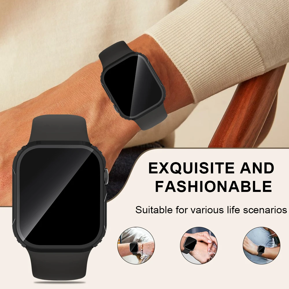 Glass+Case for Apple Watch Series Cover 40 41 44 45mm Armor Waterproof dust-proof Screen Protector Shell iWatch Series 9 8 7 6SE