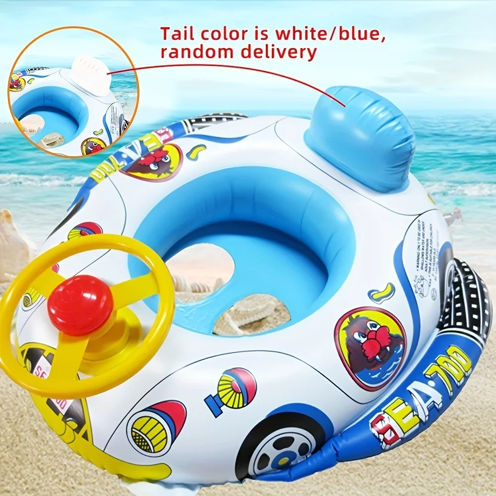 Baby Inflatable Pool Float Swimming Float Boat with Steering Wheel Horn for Kids Toddlers Age 1-4 Boys Girls