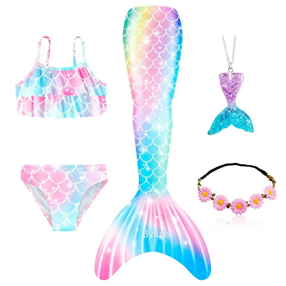 Mermaid Costume for Girls 2025 The Little Mermaid Tails Children Memaid Swimsuit Bikini Bathing Suit Halloween Swim Costume