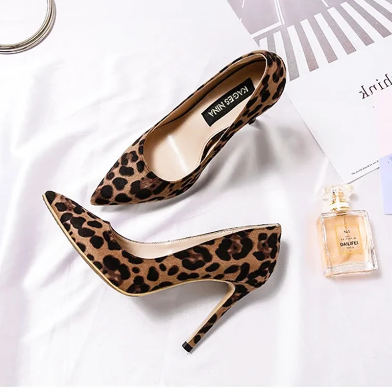 Autumn Sexy Leopard Women Shoes High Heels 6-10CM Elegant Office Pumps Shoes Women Animal Print Pointed Toe Luxury Singles Shoes
