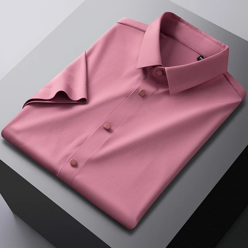 New in shirt summer elastic short sleeve shirts for man slim fit formal shirt soft office anti-wrinkle designer white clothes