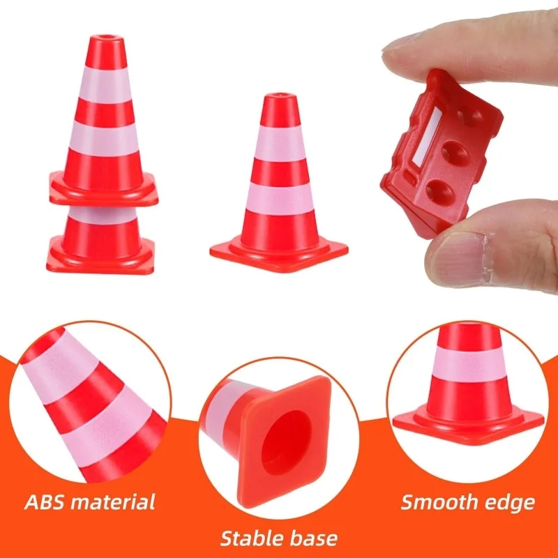 50Pcs Mini Traffic Cones and 30Pcs Miniature Fence Barricade Model for Home Decoration, Micro Landscape Sand Table