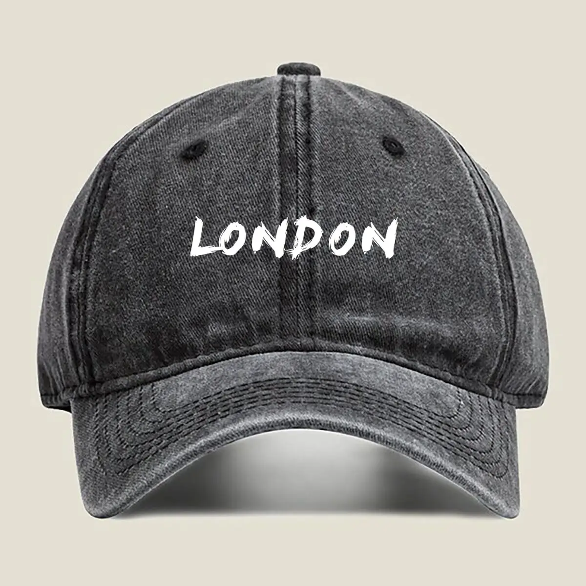 

London - Bold, Text, White, Repeat - Themed Design Washed Baseball Cap