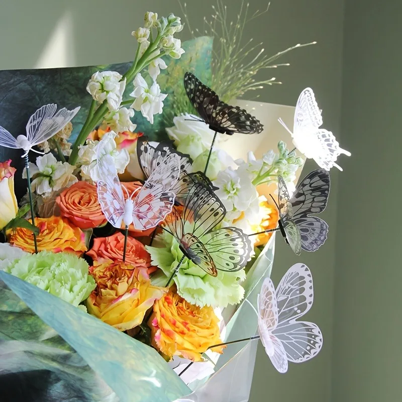 أوتاد حديقة PVC باللونين الأبيض والأسود على الطراز العتيق - ديكور فراشة واقعي لحفلات الزفاف، وديكور المنزل الخارجي، وديكورات الزفاف