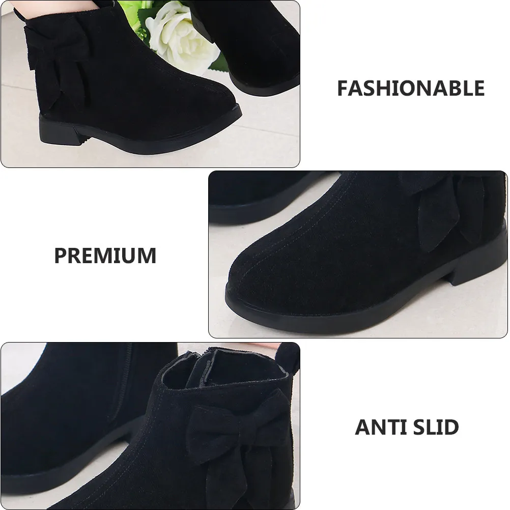 1Pair Girls Fashion Bow Knot Boots Premium Comfort Warm Kids Ankle Boots Winter Shoes Easy on Off Anti Slip Sole Matching