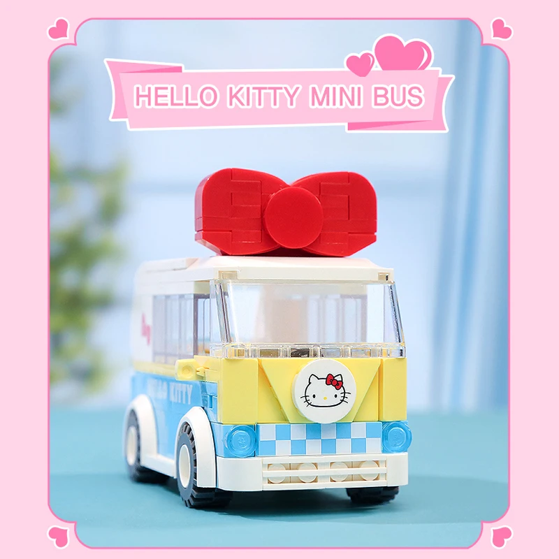 Sanrio Hello kitty City Car Building Blocks Diy Romantic Pink Car Bus Model Bricks Desktop Decoration Toy For girl Holiday Gifts