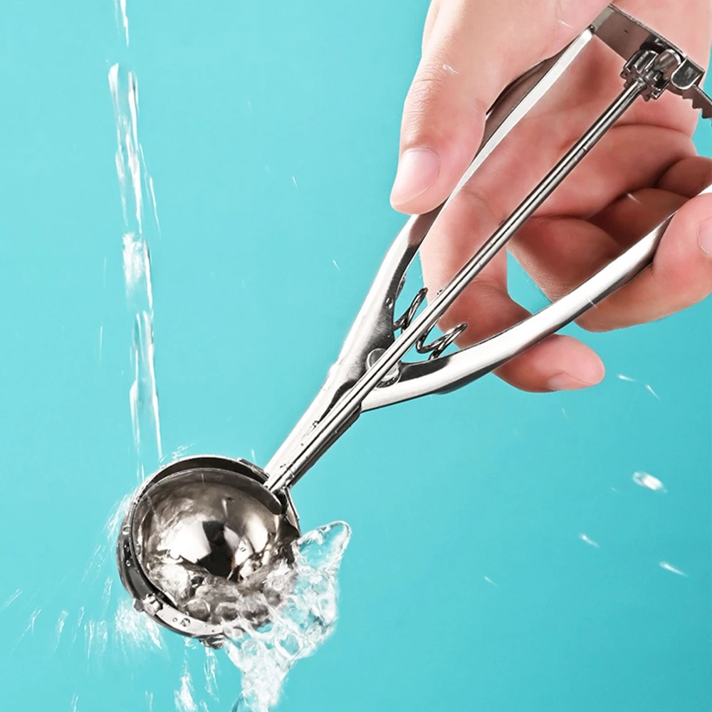 1pc Thickened Stainless Steel Ice Cream Scoop with Trigger Fruit Baller Measuring Spoon for Baking Fruit Cookie Dough Cupcake