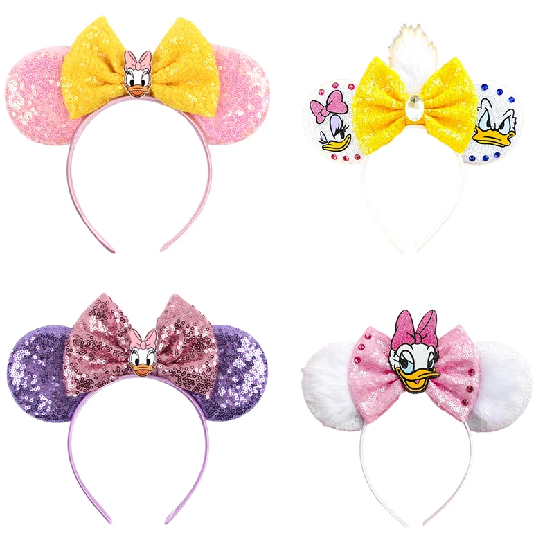 

Disney Anime Donald Duck Headbands Kids Daisy Headwear Girls Carnival Gift Hair Accessories Baby Pink Bow Sequins Hairbands