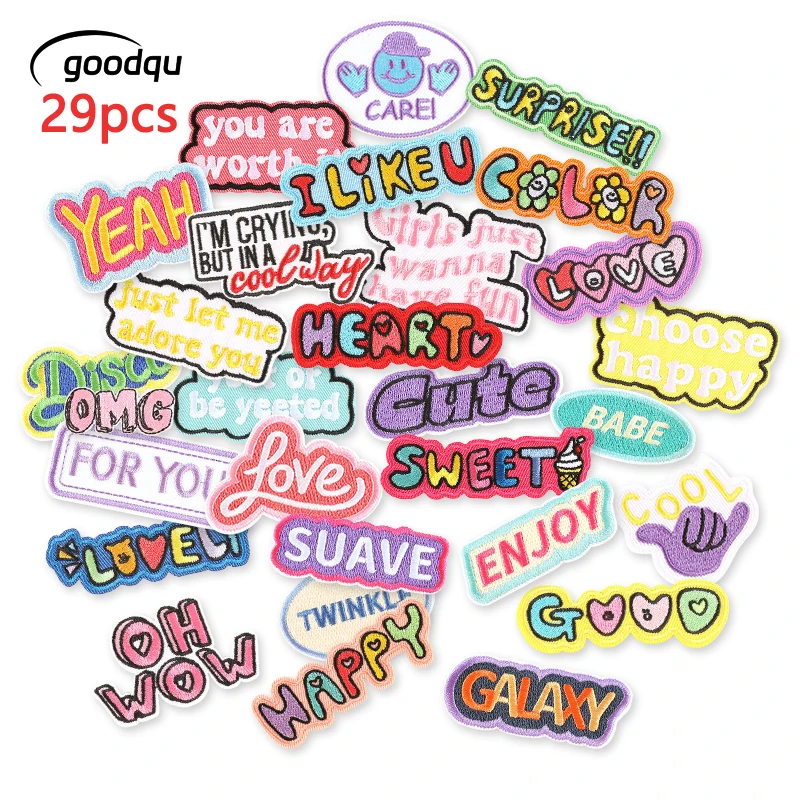 29 Pcs Lots Colorful Letters Cute Iron On Patches Baby Kids Embroidered For Clothing Jacket Sewing Small Girls Pack Diy Parches