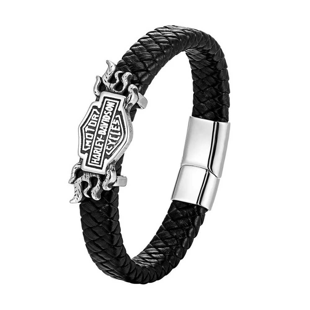 سوار رجالي أنيق متعدد الطبقات مضفر من الجلد الطبيعي عالي الجودة بإبزيم مغناطيسي معدني لدراجة Harley Davidson Electra Glide 883 #5