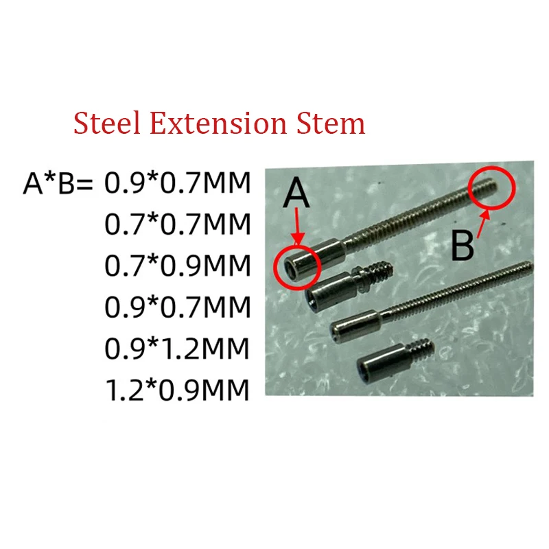 100pcs Watch Stem Extension Winding Stems 0.7mm/0.9mm/ Threads Watches Repair Broken/Extended Crown Rods