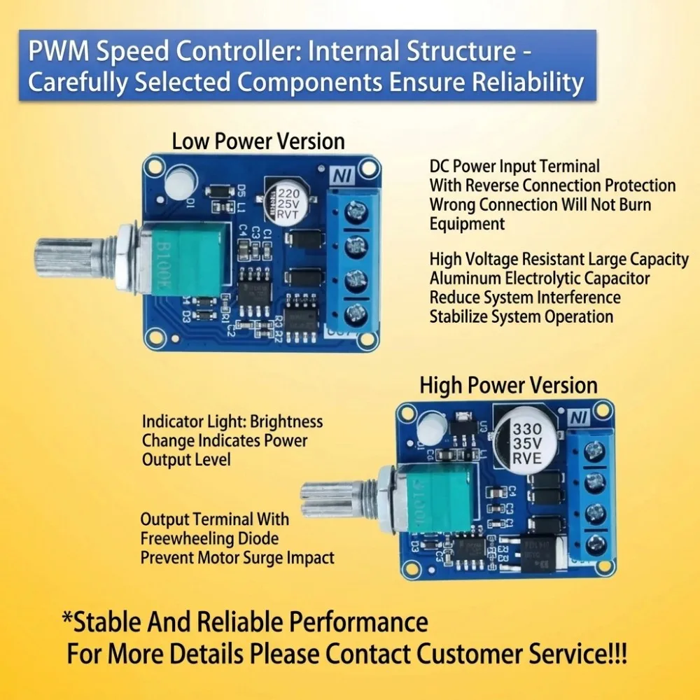 PWM DC Brushed Motor Speed Controller 3-15V 4A/5-35V 10A Knob With Switch 1-100% Duty Cycle 20KHz Reverse Connection Protection