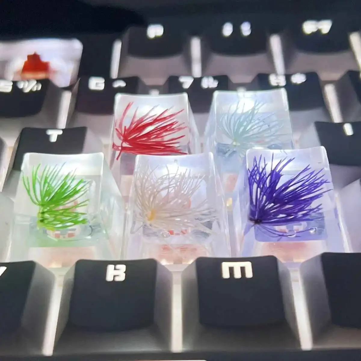 1PC Resin Keycap drop glue high permeable Pine needle spline OEM Profile Personalized MX Cross Switch mechanical keyboard keycap