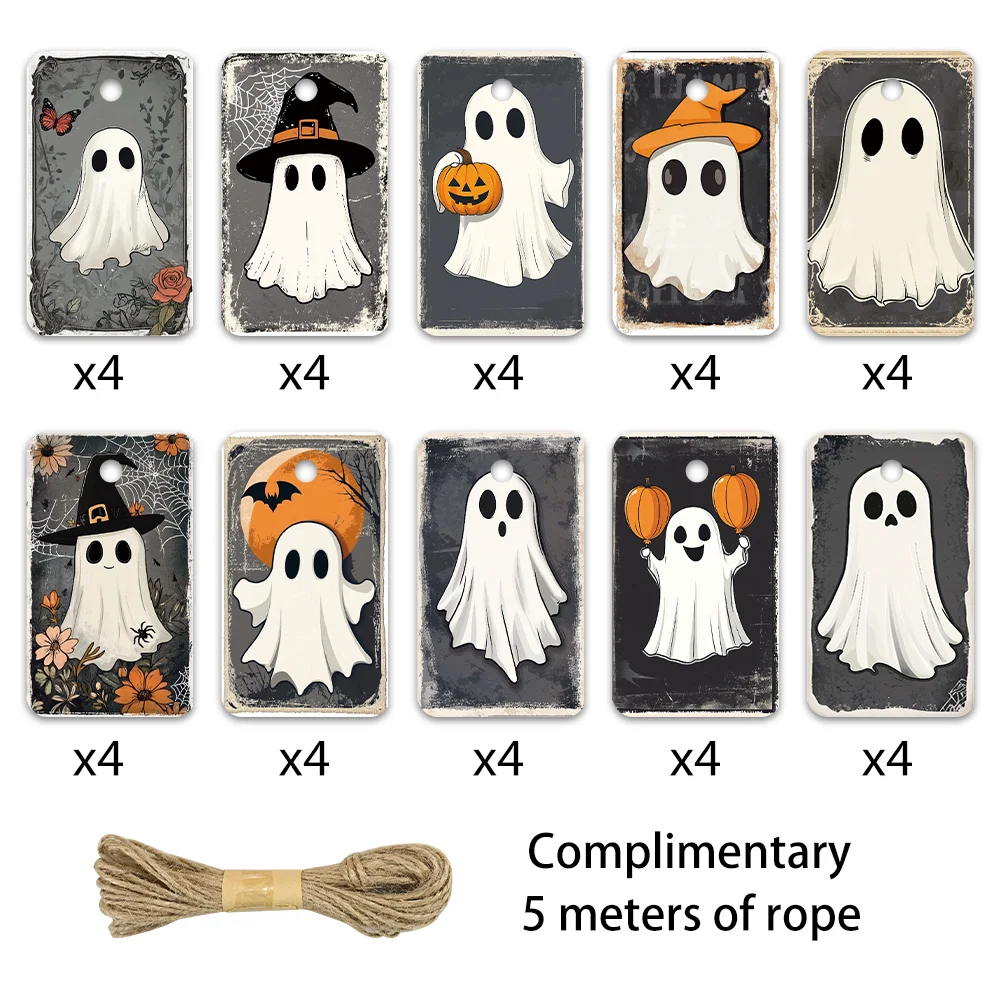 40 шт., бирки для Хэллоуина, бирки для подвешивания, подарочные бирки, украшения для вечеринок, сделай сам, праздничный домашний декор, открытки для вечеринок, украшения, джутовая веревка