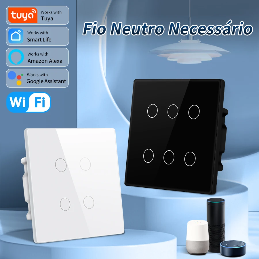 

Бразилия 4x4 Tuya Wi-Fi Smart Switch 110-240V Сенсорная панель 4/6 Gang Light Switch Приложение Голосовое управление работает с Alexa Google Home