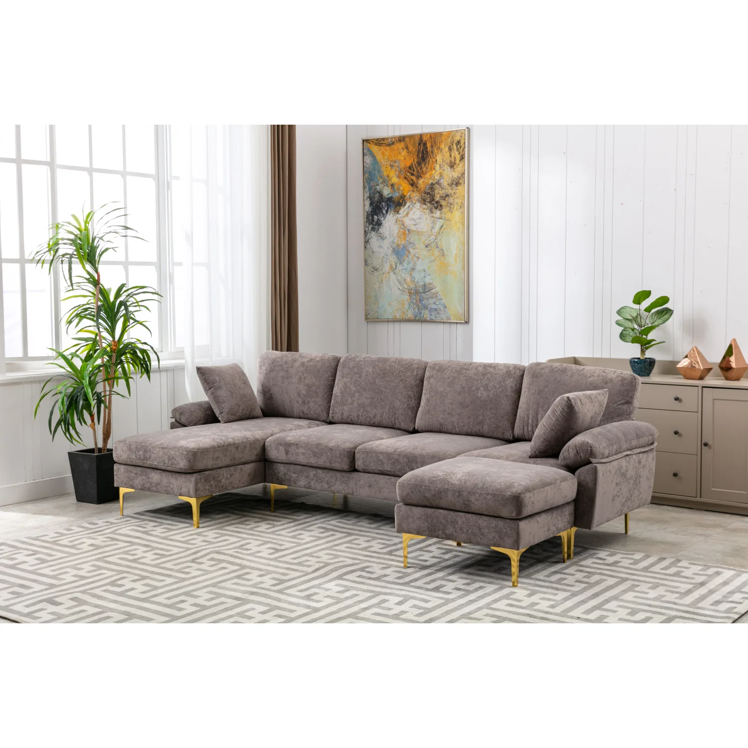 COOLMORE U-shaped Sectional Sofa Ottoman, Reversible Living Room Couch, Spacious Durable Furniture, Removable Washable Cover (Gr