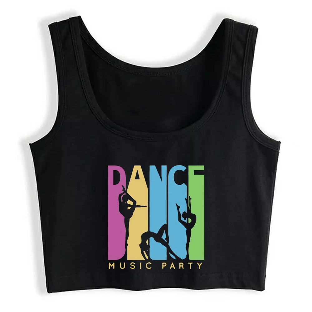 Dance Music Party Graphics Breathable Sexy Slim Fit Crop Top Dancer Yoga Sports Fitness Tank Tops Girl's Retro Training Camisole