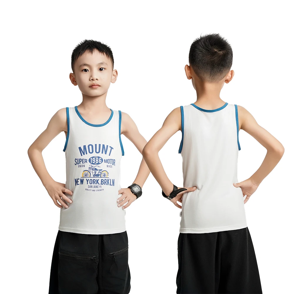 3Pcs 2024 New Boys Tank Tops White Kids Casual Vest Soft Undershirt Children Printed Sleeveless T-Shirt Summer Clothes Size 4-14