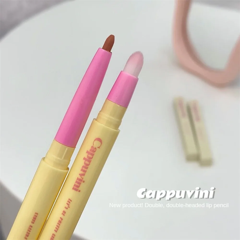 Double-headed Lip Liner Pen With Brush Makeup Waterproof Lasting Matte Red Lipstick Lip Contouring Non-stick Cup Lipliner Pencil