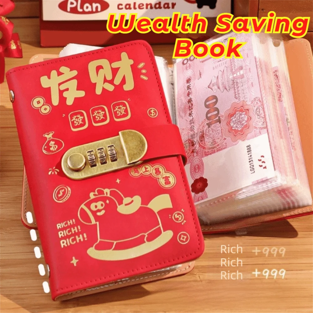 

100 Envelopes Money Saving Challenge New Year Horse Waterproof Budget Challenge Booklet With Password Lock PU