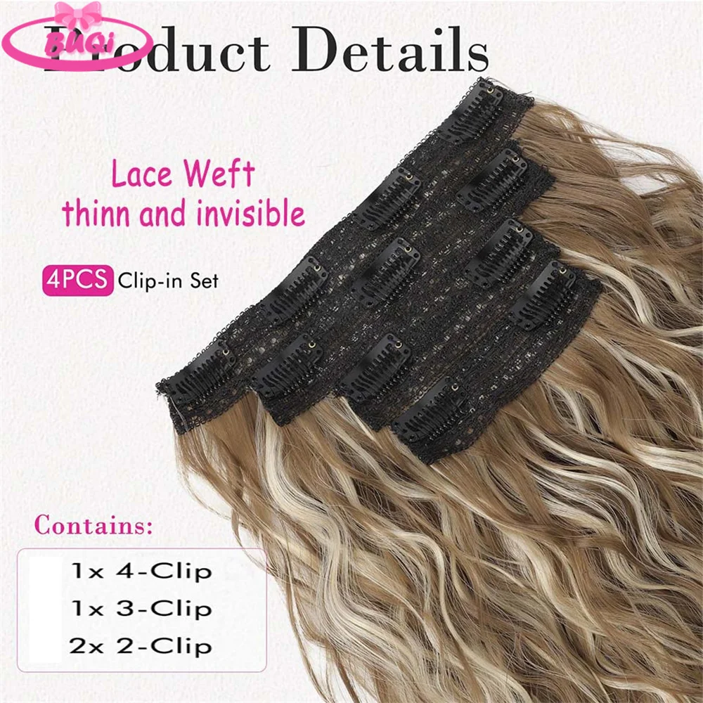 Extensiones de Cabello sintético para mujer, postizo corto y rizado de 12 pulgadas, extensiones de pelo degradado grueso, set de 4 unidades