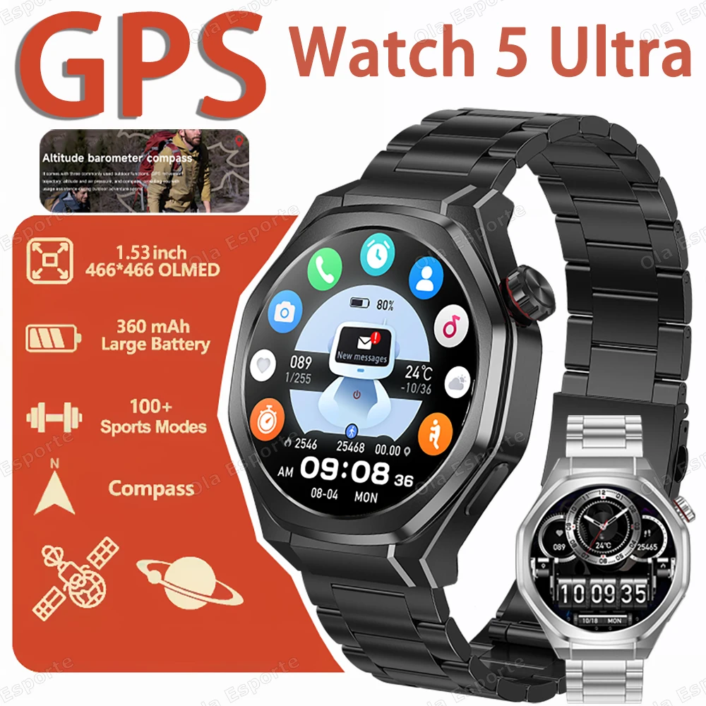 

New Bluetooth Call Smart Watch Men 360*360 AMOLED Screen Heart Rate Monitoring GPS Compass Waterproof Sports Smartwatch Man 2025