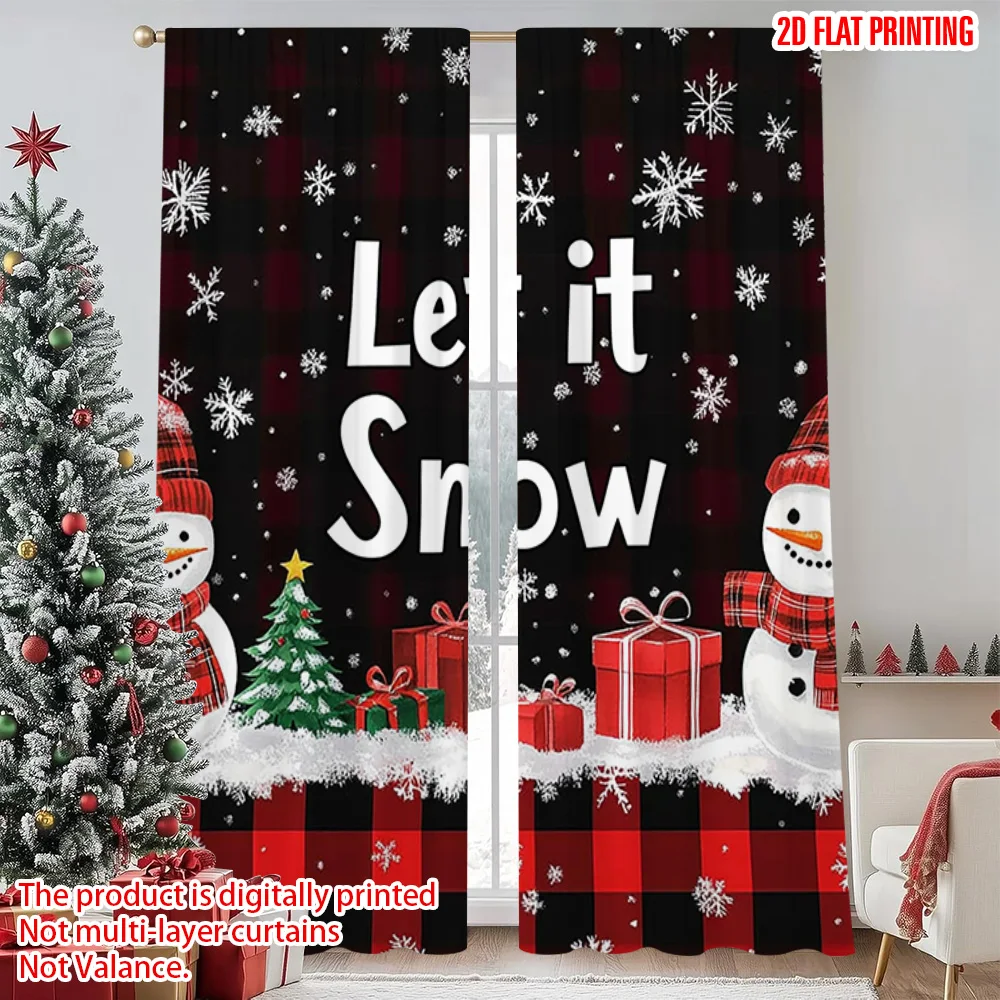 

2pcs 2D flat printing Merry Christmas Popular Drapes Christmas 06 Durable 100% Polyester Fabric Without Electricity Holiday