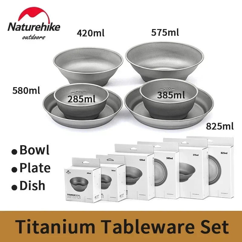 

Naturehike Ultralight Tableware Set Multi Size Salad Bowl/Plate Titanium BBQ Dish Outdoor Dinner Travel Cookware Set 200-800ml