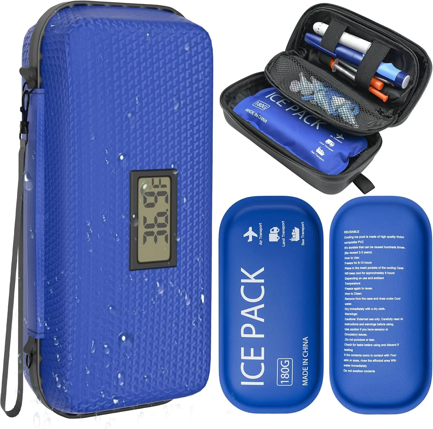 

Insulin Cooler Travel Case with Digital Display, TSA Approved Diabetic Medicine Bag, 2 Ice Packs