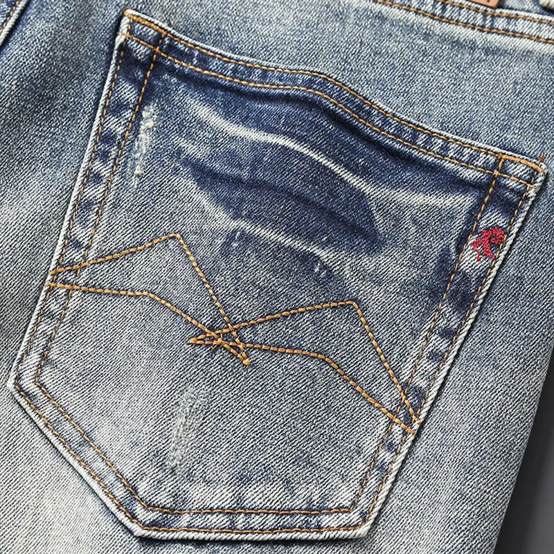 Jeans de créateur de mode pour hommes, pantalons à la mode, pantalons en denim décontractés, coupe couvertes élastique, bleu rétro, haute qualité, zones bre