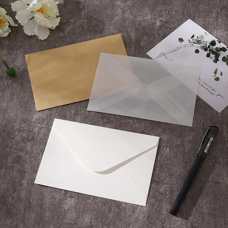 100pcs Sulfuric Acid Paper Envelopes For DIY Postcard Card Storage Wedding Invitation Gift Packing White Kraft Paper Envelopes