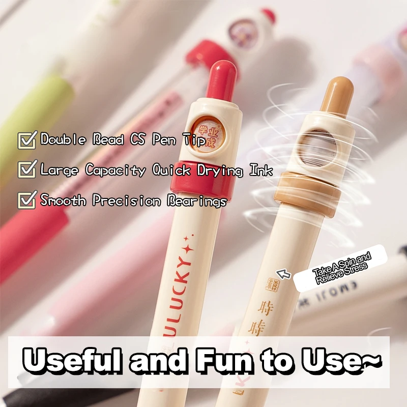 1PC Decompression Rotary Pen Decompression Press Neutral Pen Black Pen High Appearance Scrolling Pen Black Double Bead CS Pen Co