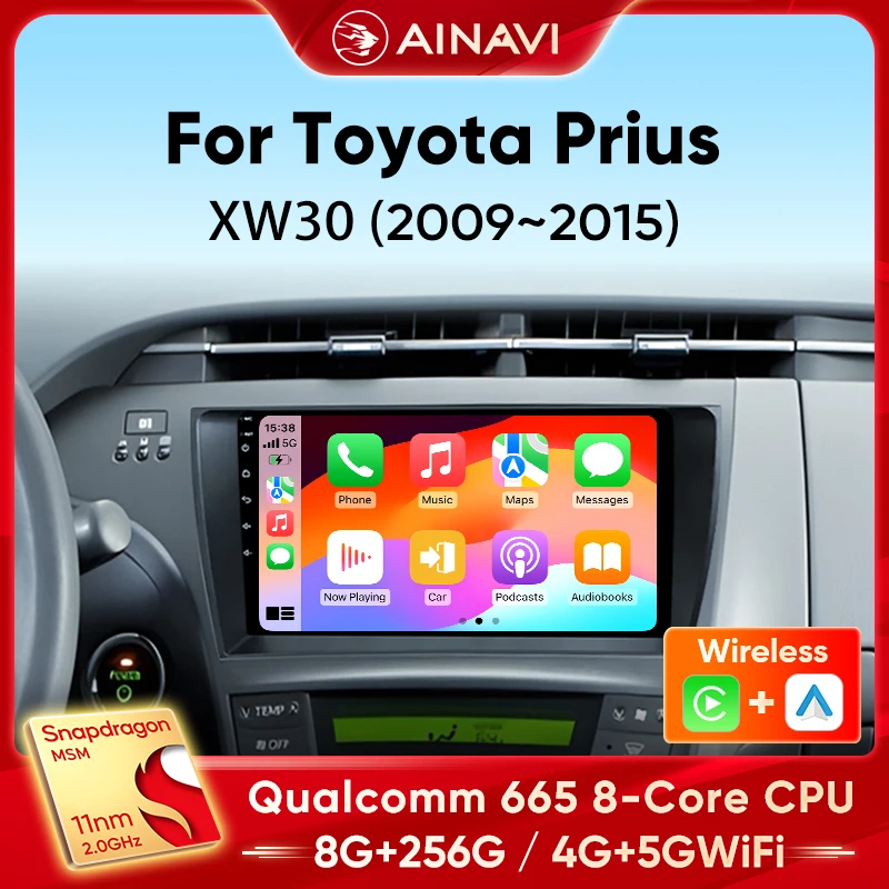 Ainavi Car Stereo Per Toyota Prius XW30 Multimedia 2009-2015 Lettore Carplay 2Din GPS Android Auto Radio di Navigazione No 2Din DVD