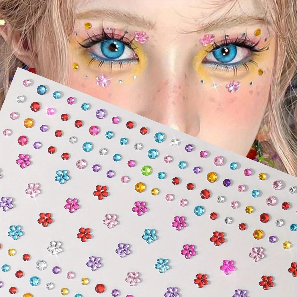 1 Sheet Colorful Shiny Rhinestone Stickers Gemstone-like Facial Self-adhesive Jewelry Stickers for DIY Makeup Festival Parties - view 3