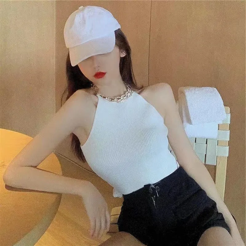 Tanks Women Solid Simple Knitted Sexy Slim All-match Basic Summer Design Clothing Ins Hot Sale Stylish Newest Club Leisure Daily