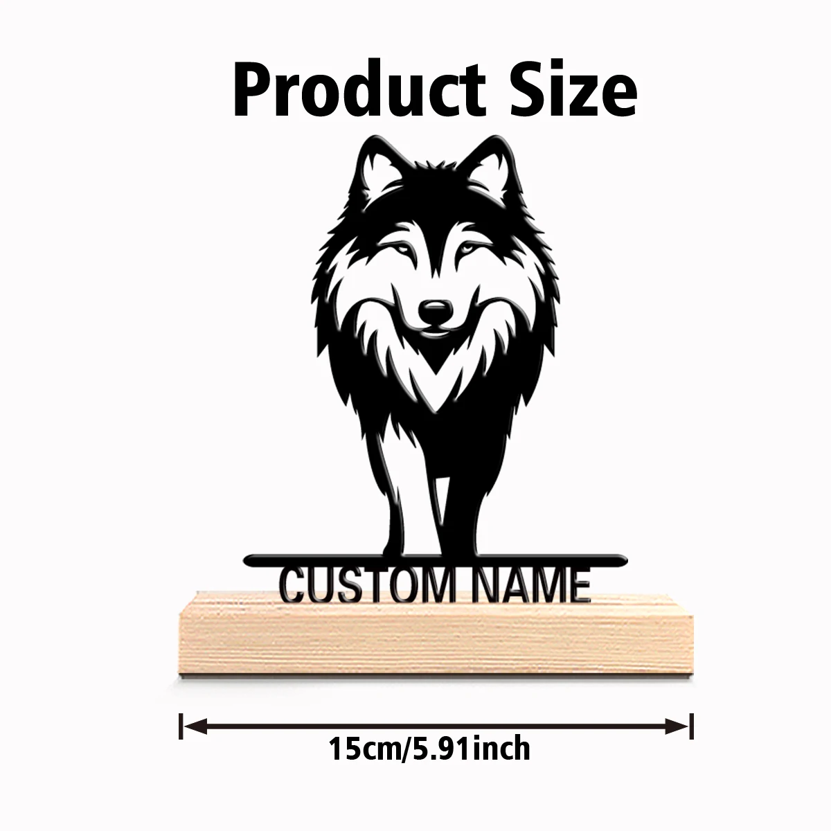 1pc Cartoon Personalized Custom Wolf King Metal Statues Adventure Desk Sculpture with Wooden Base Perfect for Hikers Campers