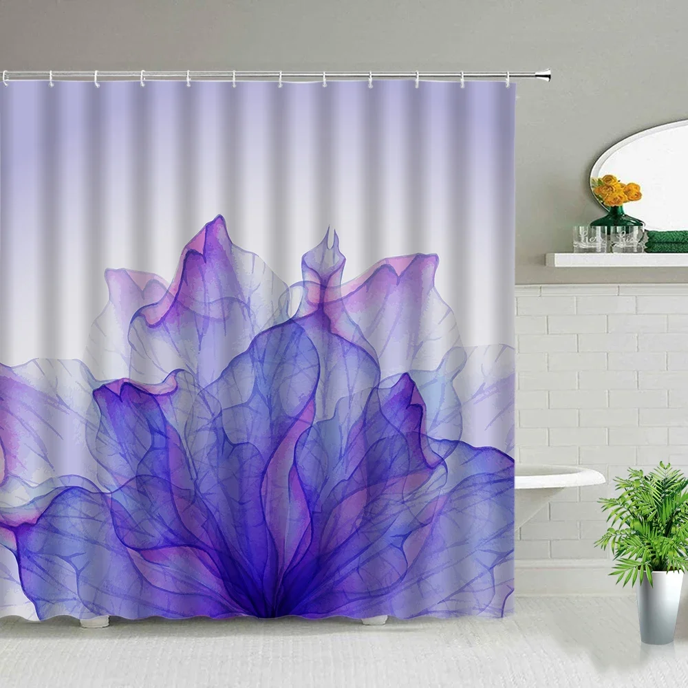 Purple Colorful Dream Flowers Shower Curtain Mandala Bathroom Screen Waterproof Fabric Bathtub Decor Hanging Curtains With Hooks