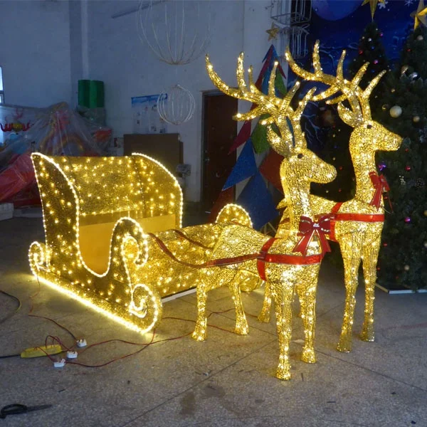 

Outdoor LED Christmas Deer Sleigh With Seats for Shopping Plaza Decoration