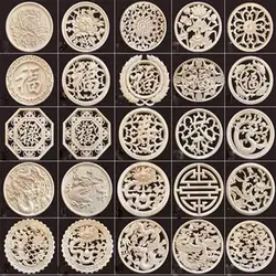 European Carved Unpainted Retro Mouldings Wood Applique Wood Decal Round Rubber Home Furniture Cabinet Walls Carving Decorative