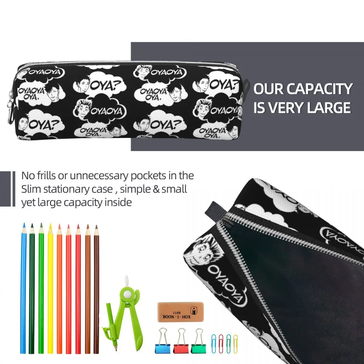 مقلمة Oya Haikyuu Kuroo Anime Pencilcases صندوق القلم للفتيات والأولاد حقيبة تخزين كبيرة اللوازم المدرسية والهدايا والقرطاسية