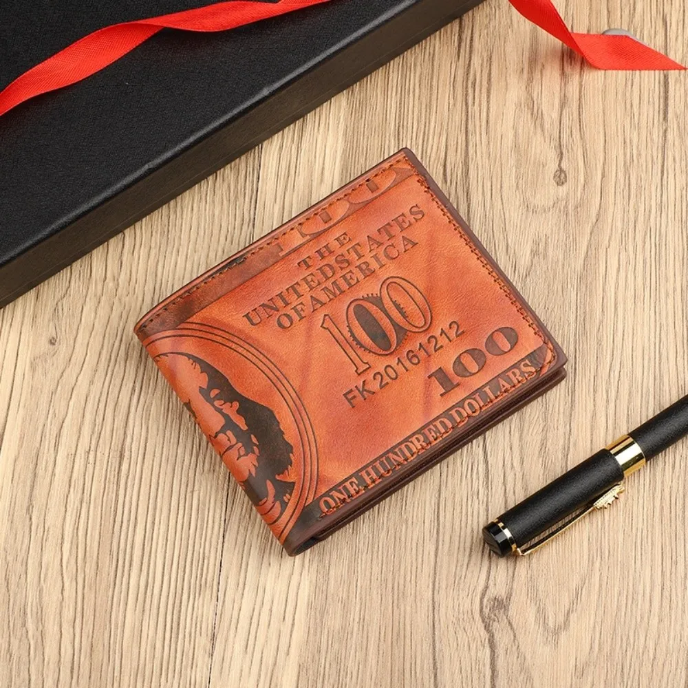 Vintage 100 US Dollar Pattern Men's Wallets Hasp Multi-Functional Leather Wallet Zipper Coin Purse Men Gift